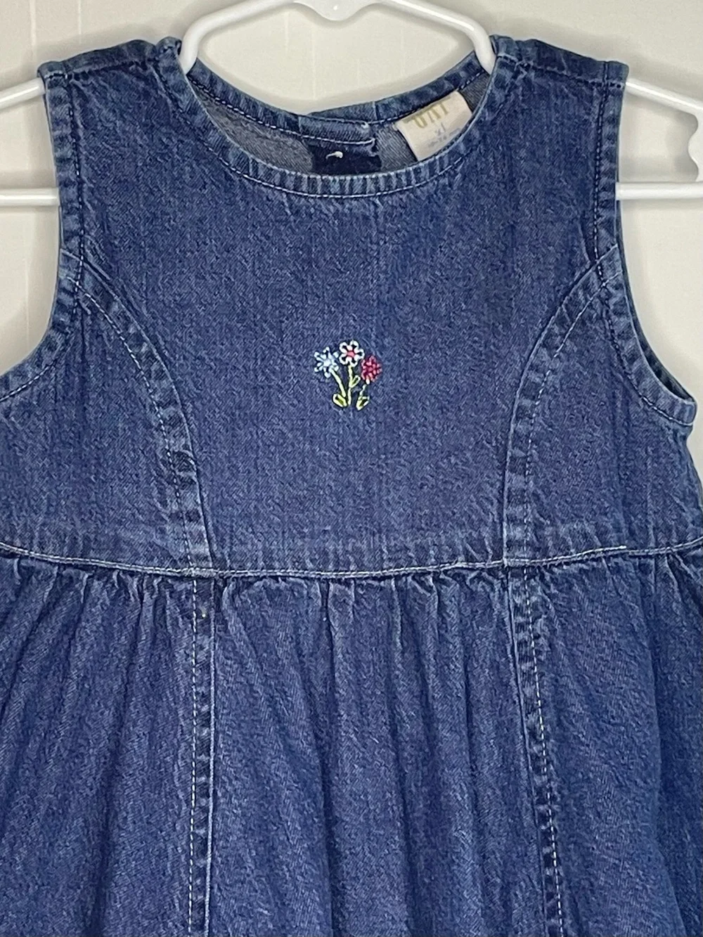Vintage Baby Gap Denim Jean Dress Embroidered Floral Wildflowers 18-24 Months XL